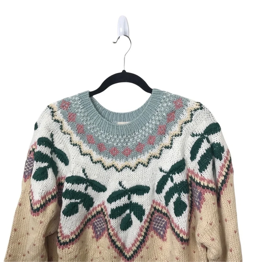 Tarazzia Vintage Olive Branch Knit Fair Isle Sweater